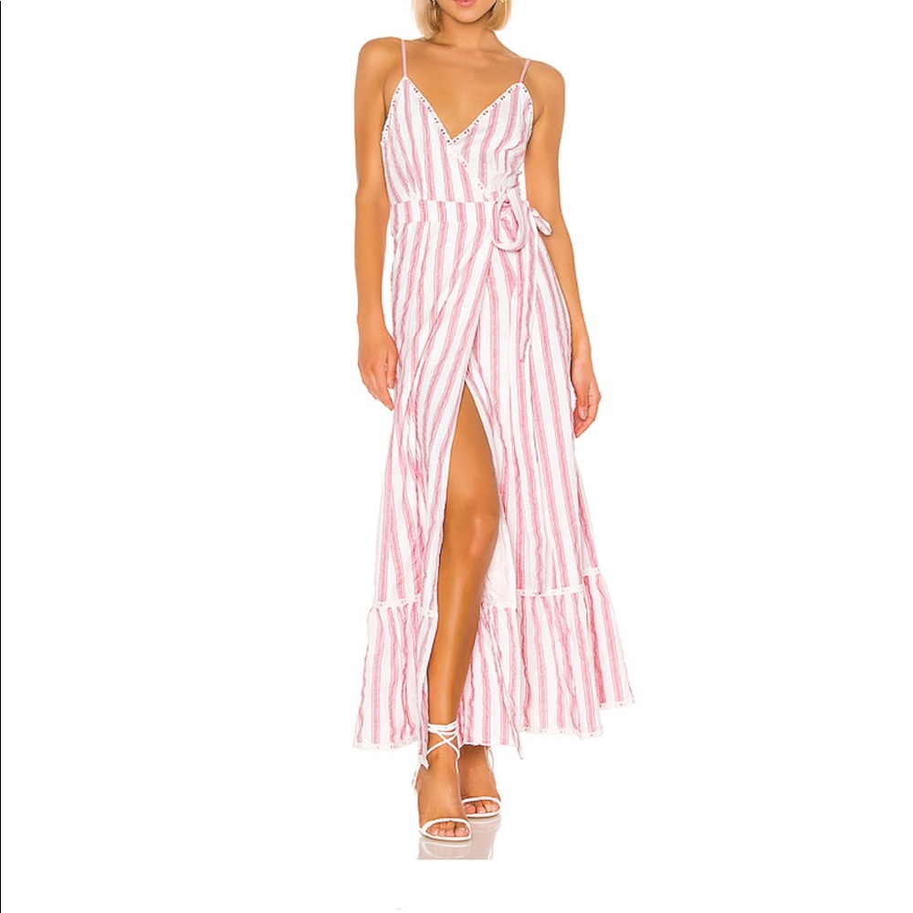 Tularosa wrap dress in red and white stripes